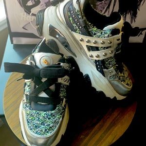 Kurt Geiger London tweed trainers chunky silver